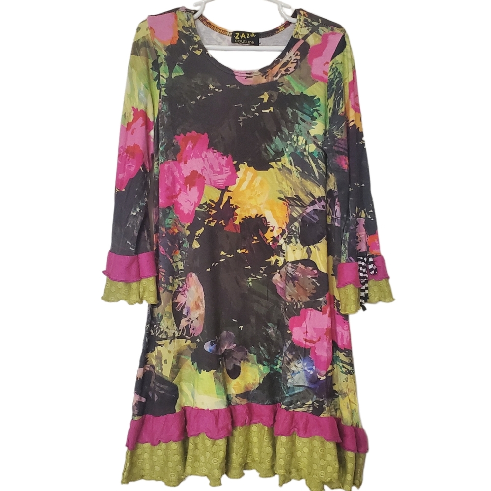 Girl's size 8 multicolored Zaza Couture tunic/dress with floral & butterflies